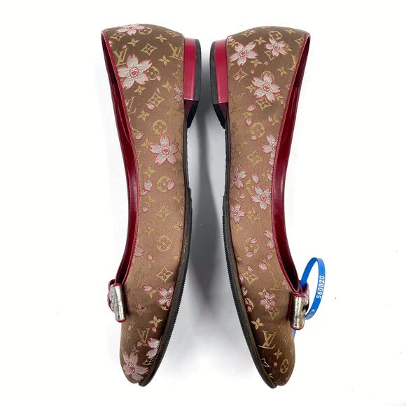 Louis Vuitton Cherry Blossom Monogram Floral Ballet Flats LV Brown Bow Sz 39 / 9 - Picture 9 of 12